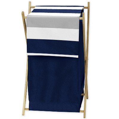 Image of Sweet Jojo Designs Boy or Girl Gender Neutral Unisex Laundry Hamper Stripe Blue and Grey
