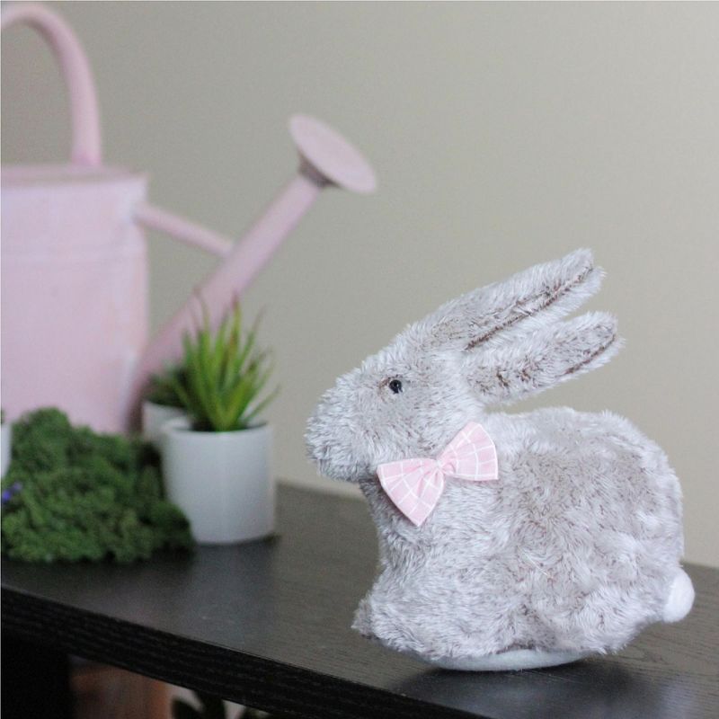 Northlight 8" Plush Rabbit with Bow Tie Easter Decoration - Gray/Pink, 3 of 4
