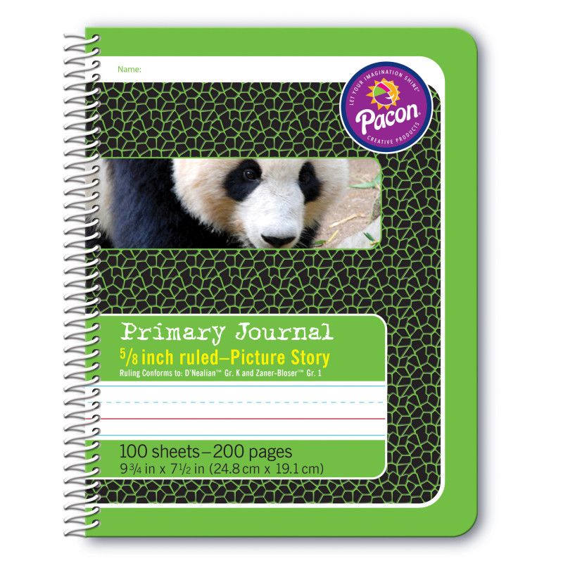Pacon Primary Composition Book, Spiral Bound, D'Nealian/Zaner-Bloser, 5/8" x 5/16" x 5/16" Picture Story Ruled, 9-3/4" x 7-1/2", 100 Sheets, 1 of 2