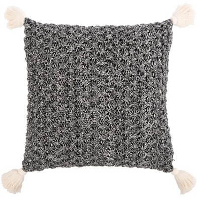 Pennie Knit Tassel Pillow - Black/Natural - 20" x 20" - Safavieh