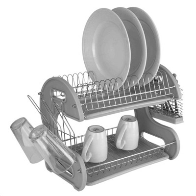 Home Basics S Shape 2 Tier Dish Drainer, Grey