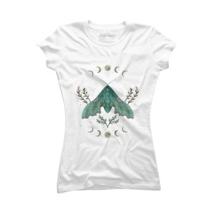 Junior's Design By Humans Luna and Moth By EpisodicDrawing T-Shirt - 1 of 3