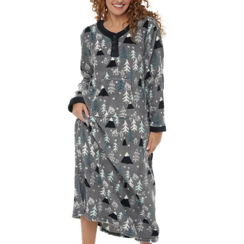 Adr Women's Warm Fleece Nightgown, Long Kaftan With Pockets For