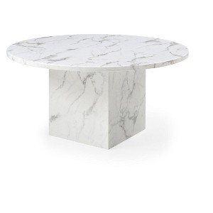 HomeRoots 60" Gray and White Marble Pedestal Base Round Top Dining Table - 1 of 4