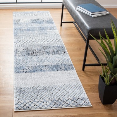 Hand-knotted Grey and Light Blue Geometric Runner Rug