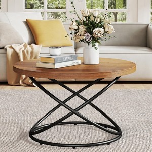 Bekrvio Mid Century Modern Round Coffee Table, 31.5" Wood Top with Metal Legs | Retro Home Furniture for Living Room, Bedroom, Office, Reception - 1 of 4