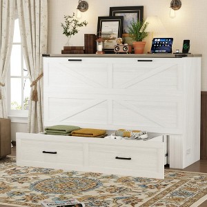 Polibi Fold-Out Murphy Cabinet Bed with Storage Drawer and Charging Station - 1 of 4