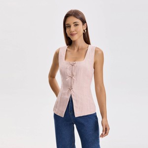 Women's Square Neck Sleeveless Front Bow Tie Closure Vest Top - A New Day™ - 1 of 4