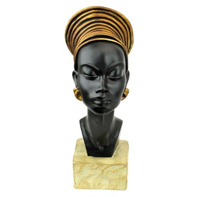 Regal Black and Gold Nubian Queen Resin Bust Statue