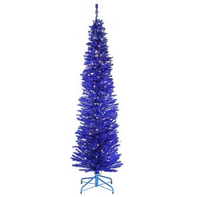 6' Prelit Slim Blue Tinsel Artificial Tree Clear Lights - National Tree Company