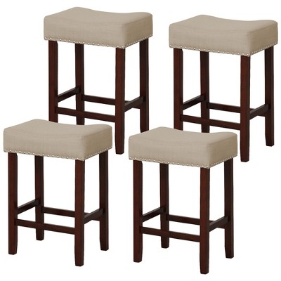 Tangkula Set of 4 Bar Stools Counter Height Saddle Kitchen Chairs w/ Wooden Legs