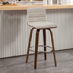 Bekrvio 26"/29" Swivel Bar Stools Set of 1/2/3/4, Faux Leather Upholstered Counter Chairs with Wood Legs, Mid-Century Seating for Kitchen Island - 1 of 4