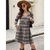 Long Sleeve V-Neck Sweater Dress 2025, Women's Empire Waist Babydoll Fall Dress with Pockets S-wine Red Stripe - 3 of 4