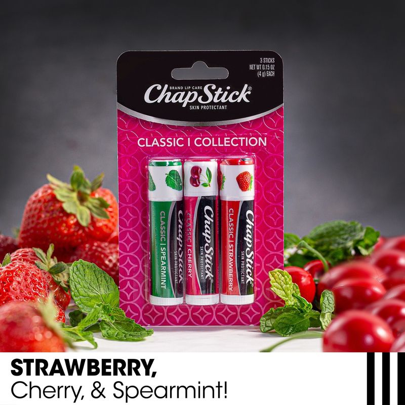 Chapstick Classic Variety Pack Lip Balm - Cherry, Strawberry, &#38; Spearmint - 3ct/0.45oz, 6 of 26