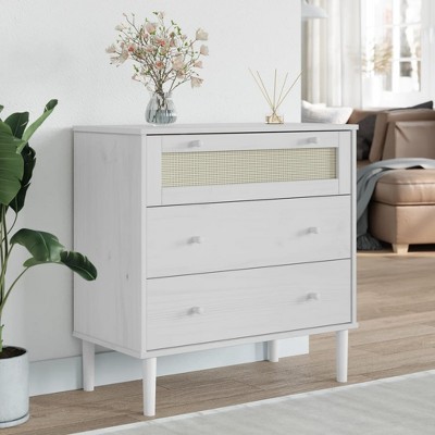 vidaXL Drawer Cabinet SENJA Rattan Look White 31.5 in.x15.7 in.x31.5 in. Solid Wood Pine