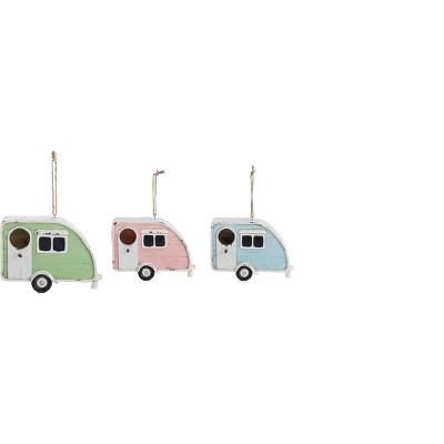 Transpac Resin Camper Bird House Set of 3 Colorful Bird Figurines Spring Indoor Tabletop Decoration Gift for Nature Lovers