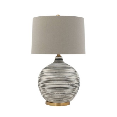 Textured Striped Ceramic Table Lamp with Linen Shade (Includes LED Light Bulb) Black/White/Gray - 3R Studios