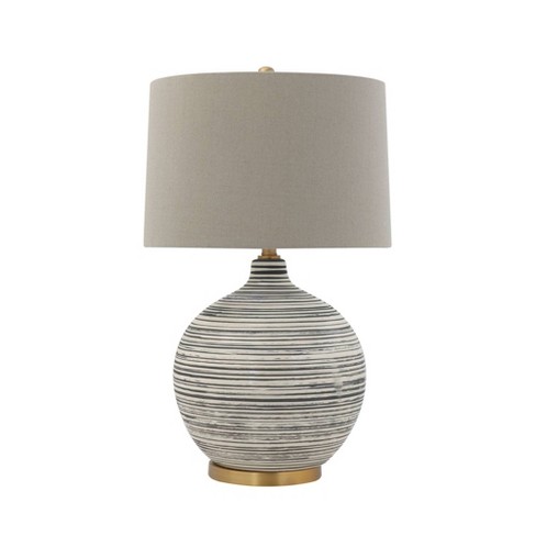Textured Striped Ceramic Table Lamp, White And Black Table Lamp