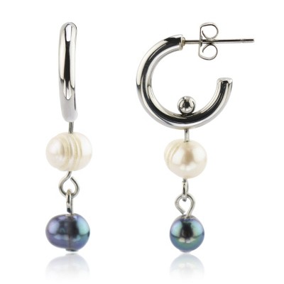 Slate by Rebl Pearl Dangle Earrings  Stainless Steel, 15x2.5mm Hoop with 15mm Drop