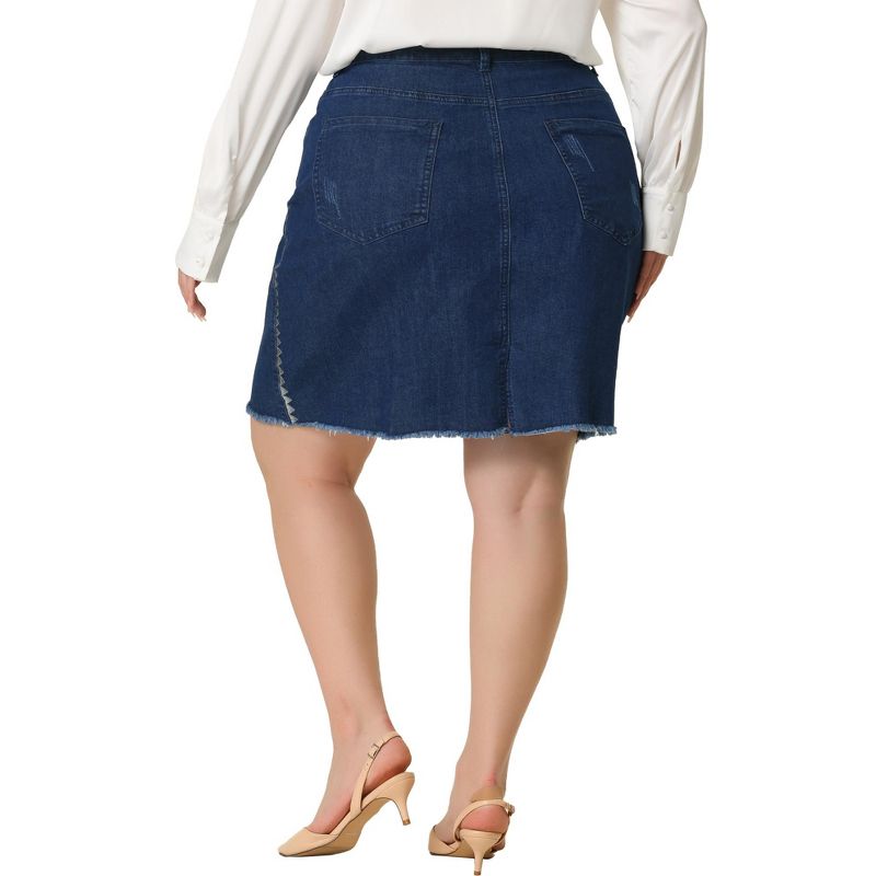 Agnes Orinda Women's Plus Size Denim Embroidered Distressed Ripped Pencil Jean Skirts, 4 of 6