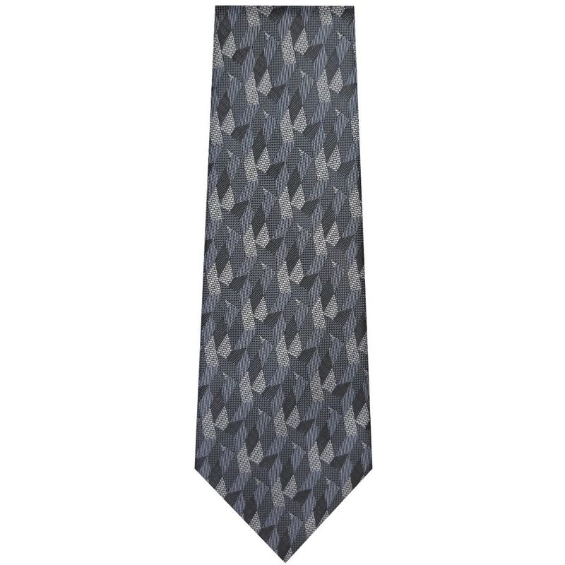TheDapperTie Men's Charcoal Gray Geometric Necktie with Hanky, 1 of 2