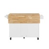 LunaLulinlk Kitchen Island with Drop Leaf Countertop, Barn Door Kitchen Island Table with Storage Cabinet, White - 2 of 4