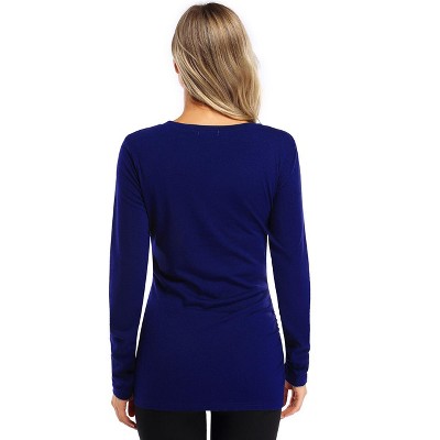 Long sleeved pleated button pregnant women's top T-shirt, non vacuum 35 # royal blue-M