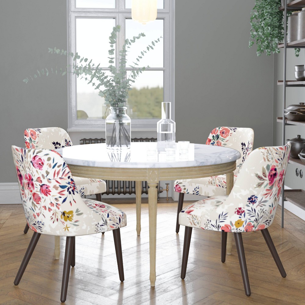 Skyline Furniture Sherrie Dining Chair in Botanical Multi Floral: Mid-Century, Tapered Legs, Made in Illinois