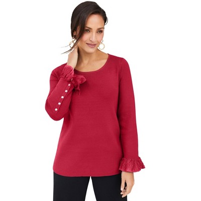 Jessica London Women's Plus Size Lace Cuff Pullover