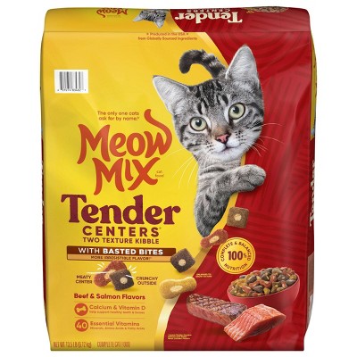 Meow Mix Tender Centers with Basted Bites with Flavors of Beef & Salmon Adult Complete and Balanced Dry Cat Food - 13.5lbs