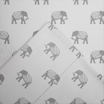 Twin XL Cotton Flannel Elephant Print Deep Pocket Sheet Set