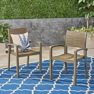 Outdoor Patio Acacia Wood Dining Chairs Set Of 2,Slatted Design Armrests Dining Chair,Wooden Garden Kitchen Dining Chair-Coolbibila - 1 of 4