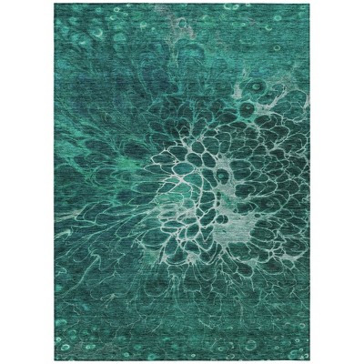 Teal Blue Aqua And Turquoise Abstract Washable Indoor Outdoor Area Rug