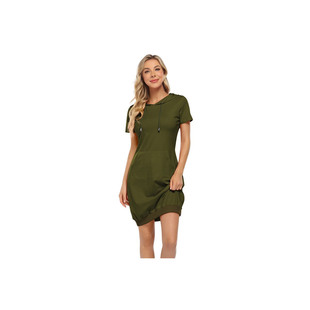 Womens Sheath Dress Hooded Sweatshirts Dress with Front Pocket Short Sleeve Bodycon Mini Dress