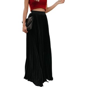 ebossy Women's High Waist Flowy Pleated Chiffon Maxi Skirt - 1 of 4