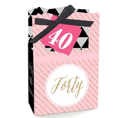 Big Dot of Happiness Chic 40th Birthday - Pink, Black and Gold - Birthday Party Favor Boxes - Set of 12