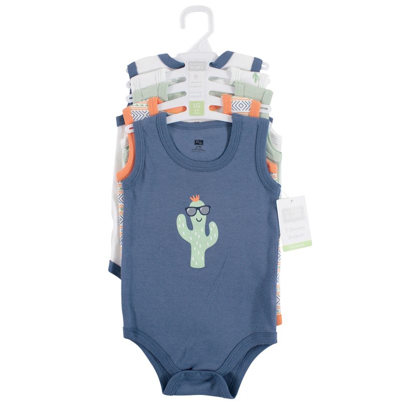 Hudson Baby Infant Boy Cotton Sleeveless Bodysuits 5pk, Cactus, 3 of 4