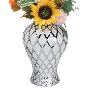 Gulches White and Silver Ceramic Decorative Jar with Lid - Elegant Home Accent - 1 of 4