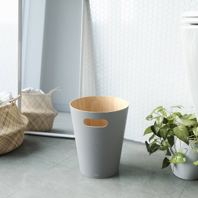Gray Wood Open Top Bathroom Waste Basket