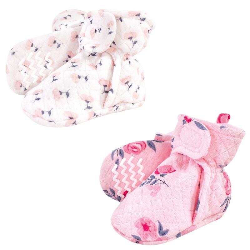 Hudson Baby Infant and Toddler Girl Quilted Booties 2pk, Pink Navy Floral, 1 of 4