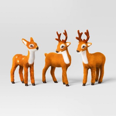 3ct Faux Fur Deer Set Decorative Christmas Figurines Brown - Wondershop™