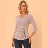 INSPIRE CHIC Women's V Neck 3/4 Sleeves Solid Knitted Buttons Decor Ruched Blouse - 3 of 4