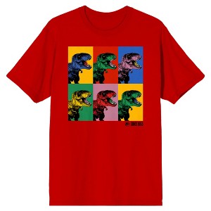 Jurassic Park Dinosaur Collage Crew Neck Short Sleeve Red Men's T-shirt - 1 of 3