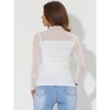 INSPIRE CHIC Women's Solid Mock Neck Mesh Sheer Long Sleeve Ruched Blouses - 3 of 4