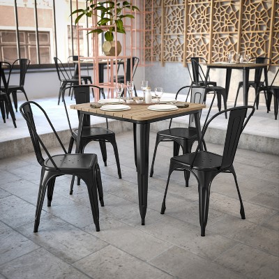 Declan 31.5" Square Brown Poly Resin Top Black Steel Base Dining Table