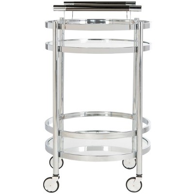 Transitional Chrome 24" Round Bar Cart with Glass Tiers