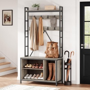 Hall Tree with Bench and Shoe Storage, 36.41" Entryway Bench with Coat Rack Freestanding, Industrial Freestanding Coat Rack with Shoe Storage - 1 of 4
