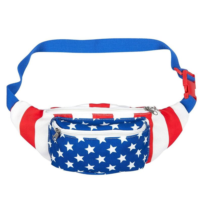 Juvale American Flag Fanny Pack for Women and Men, Patriotic USA Crossbody Bag with Adjustable Waist Belt Straps for 4th of July, 15 x 5 x 3 In, 1 of 9