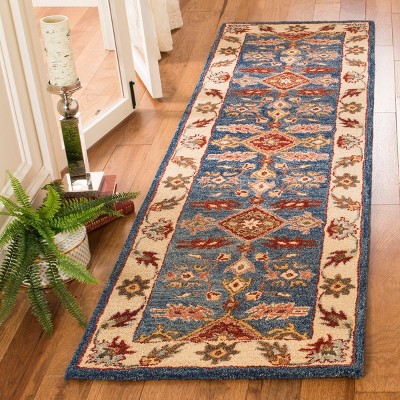 Elegant Heirloom Blue Wool 27" Tufted Runner Rug