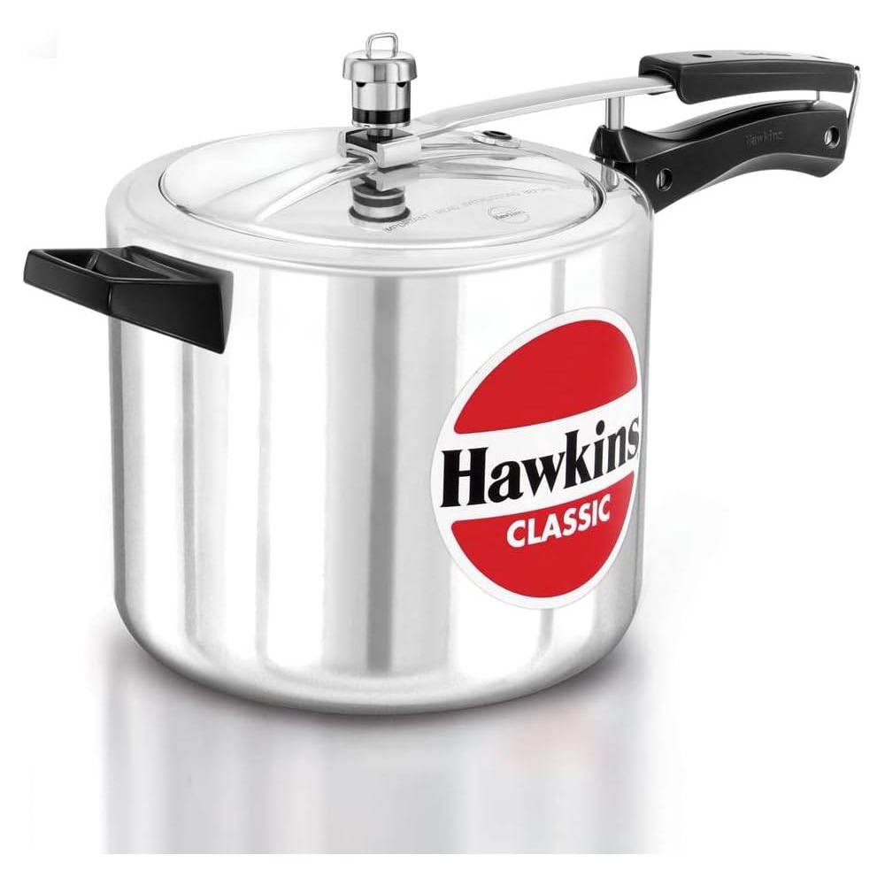 Hawkins Classic 6.5L Aluminum Pressure Cooker: Stovetop, Locking Lid, Cool Touch Handle, Hand Wash, Silver, 1-Year Warranty